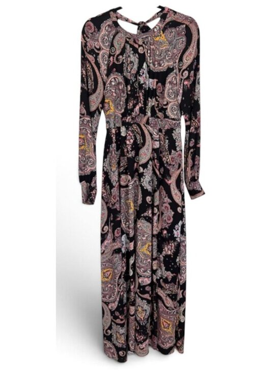 Express Dresses & Skirts - Express Womens 8 Colorful Artsy Paisley Long Sleeve Plunge Tie Neck Maxi Dress